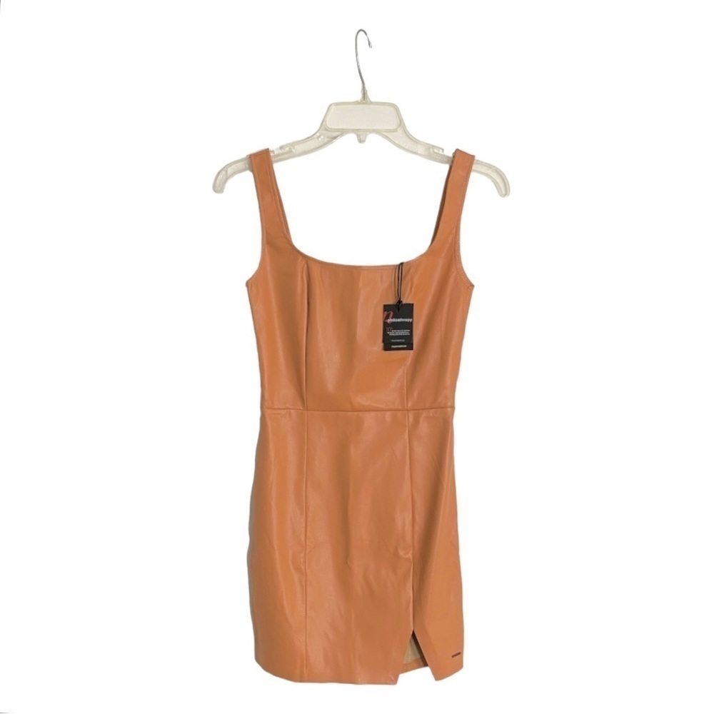 NEW N:Philanthropy Vegan Leather Mini Dress Nuevo Sleeveless Camel Size XS - Picture 4 of 8